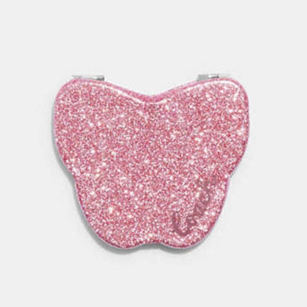 NWT Coach Glitter Butterfly Compact Mirror Taffy Pink